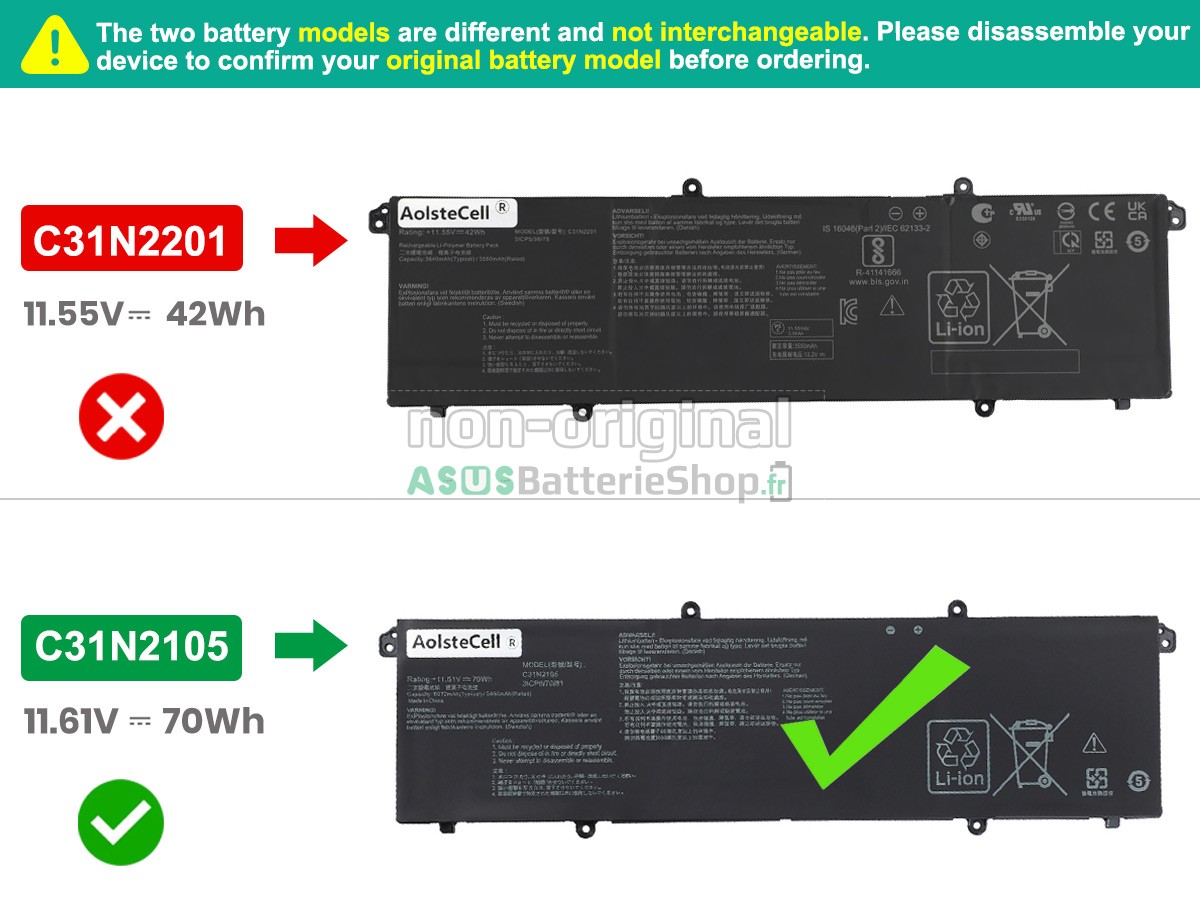 Batterie pour PC portable Asus VivoBook F1605ZA-MB198W